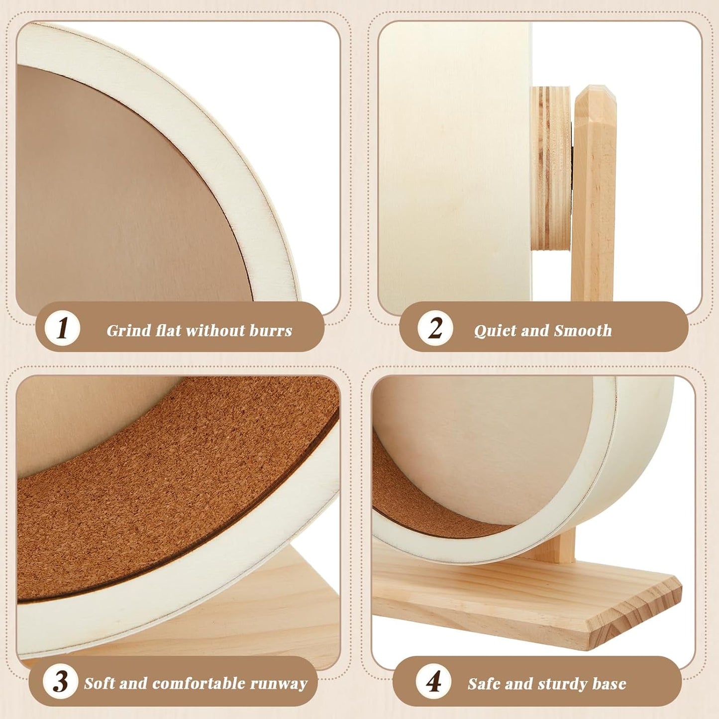 2 Pcs 7.9" M Size Wooden Hamster Wheels and Hamster Water Bottle Set Guinea Pig Running Silent Exercise Wheels Small Animal Water Dispenser Stand Holder for Guinea Pig Gerbil