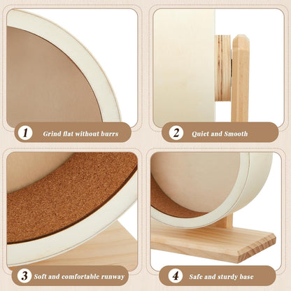 2 Pcs 7.9" M Size Wooden Hamster Wheels and Hamster Water Bottle Set Guinea Pig Running Silent Exercise Wheels Small Animal Water Dispenser Stand Holder for Guinea Pig Gerbil