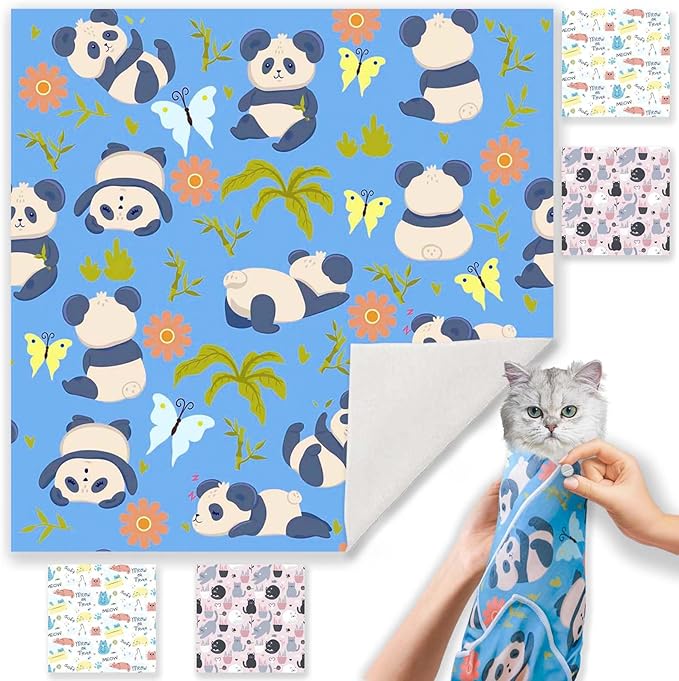 27.6" Cat Wrap for Grooming-Premium Cat Grooming Wrap Cat Restraint for Nail Clipping, Self-Adherent Soft Cat Blanket to Wrap Cat Anti-Scratch Anti-Escape Grooming Bag (Blue, XL(Within 17lbs))