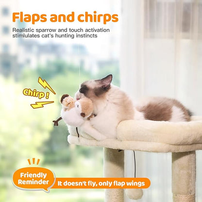Cat Toys Flapping Bird(No Flying)， Rechargeable Touch-Activated Interactive Toy with Lifelike Chirp for Indoor Cats & Kittens Exercise （Sparrow）