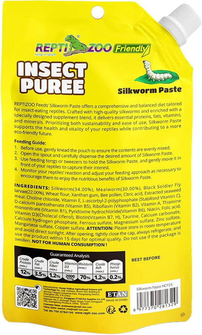 Gecko Bearded Dragon Food Insect Puree, Silkworm Paste Reptile Food Made with Fresh Insects