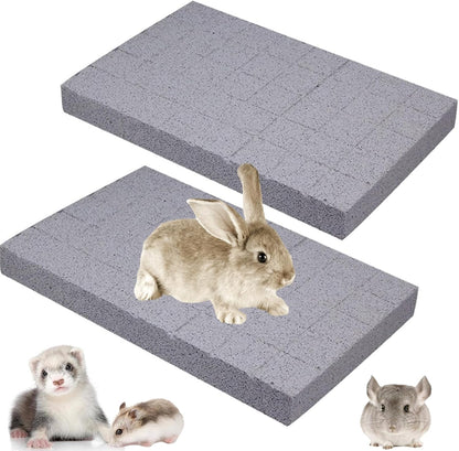 Hamiledyi Rabbit Scratch Foot Pads 2Pack Bunny Grinding Claw Pad Small Animals Lava Grinding Teeth Stone Hamster Chew Sweet Bamboo Treats Toy for Chinchilla Ferret Guinea Pig Rat Gerbil Hedgehog Grey