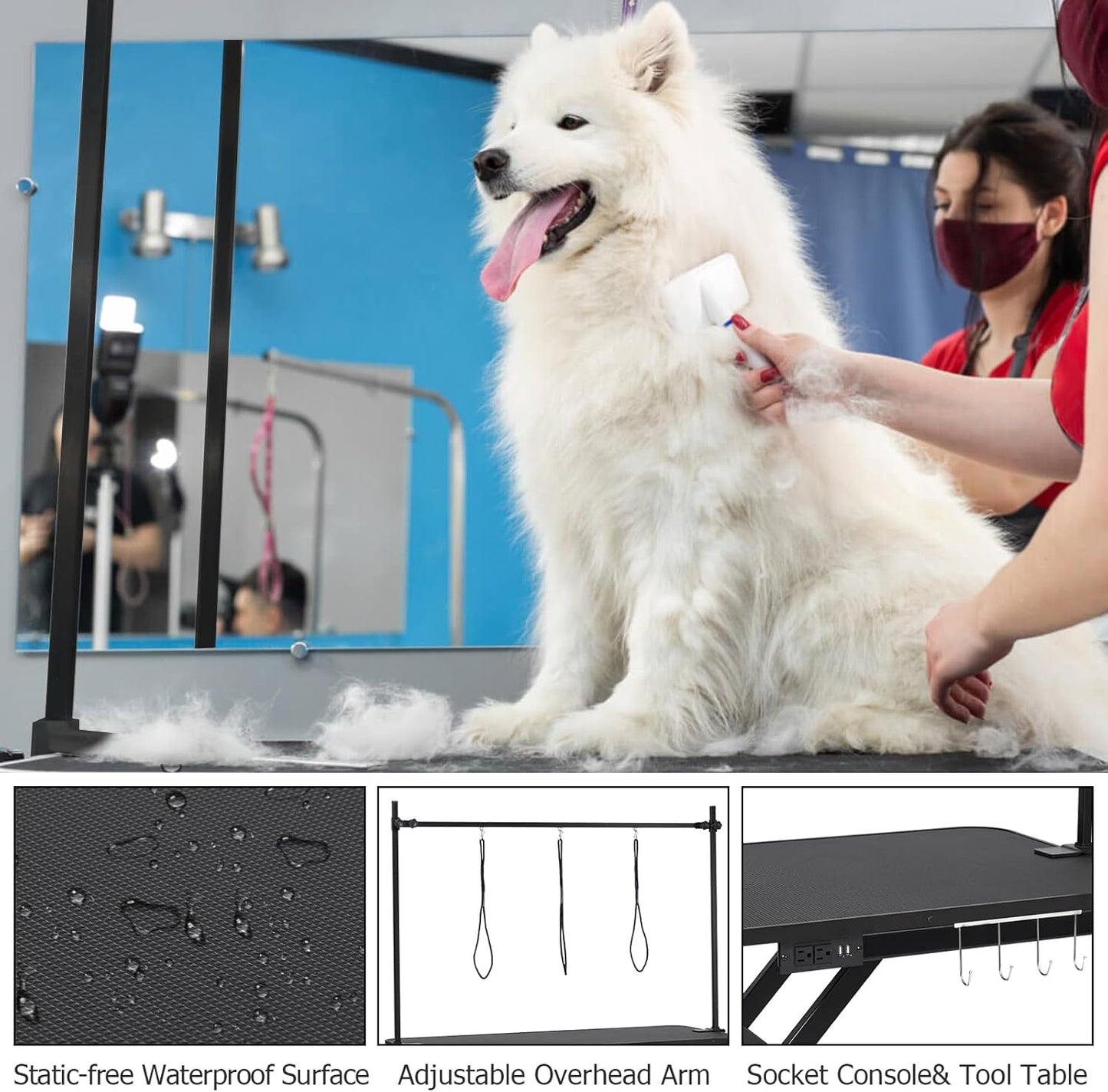 47” Electric Lift Dog Grooming Table (Black), Heavy Duty Electric Grooming Arm Table for Pets & Large Dogs Adjustable Height: 9.4 in-39.4 in Non-slip Desktop with Gantry Crane Set