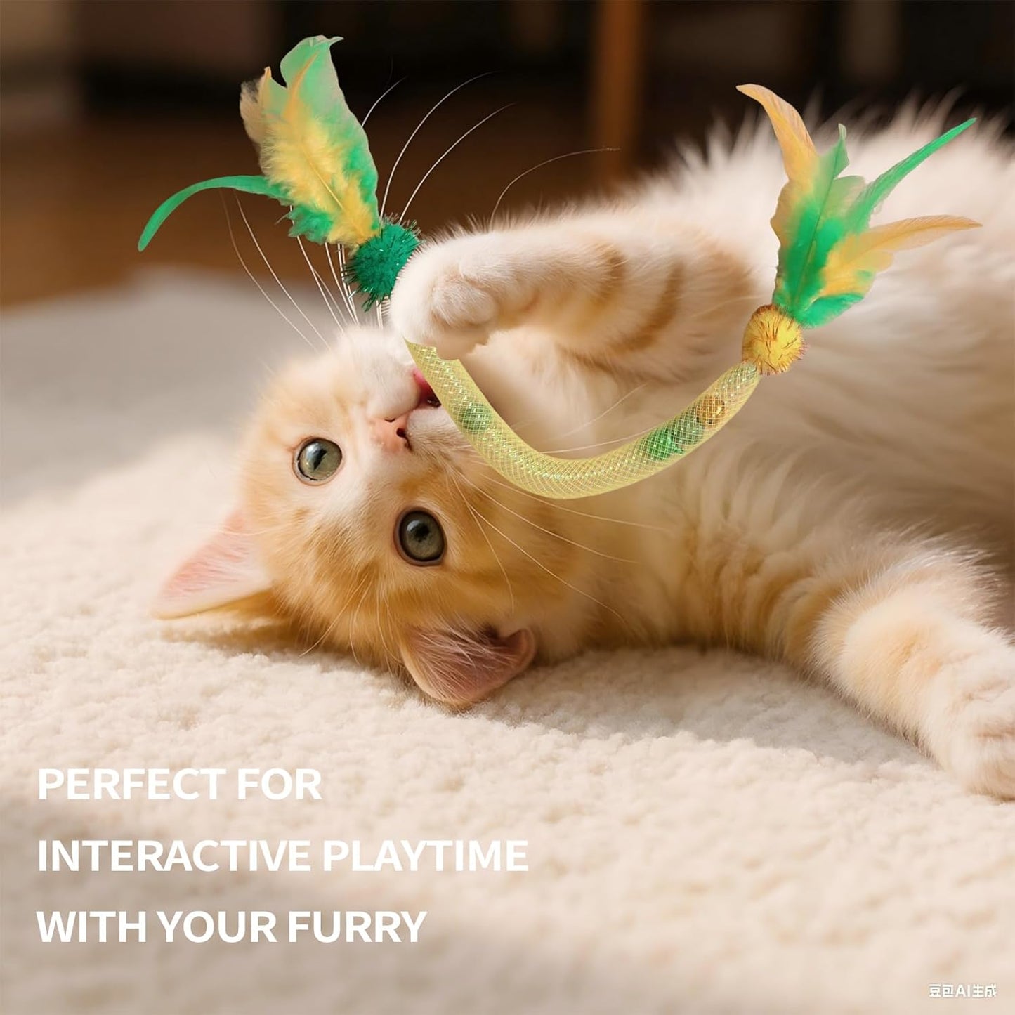 20PCS Interactive Cat Toys t for Indoor Cats, Feather Elastic Mesh, Catnip Ball, Colorful Spring, Rainbow Plush, Teething & Self-Play Kitten Accessories Variety Pack