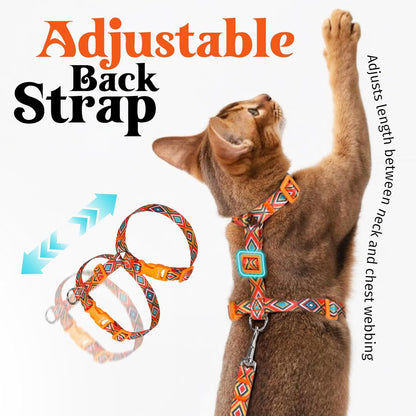 Dooradar Cat Harness and Leash, Escape Proof Adjustable Kitten Vest, Lightweight Soft Pet Straps, Easy Wearing for Small Medium Kitty Safe Walking Travel Control, Orange & Black, S