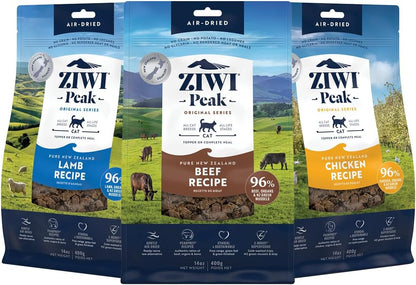 ZIWI Peak Air-Dried Cat Food Bundle High Protein, Grain Free & Limited Ingredient Superfoods (Beef, 14oz + Lamb + Chicken)