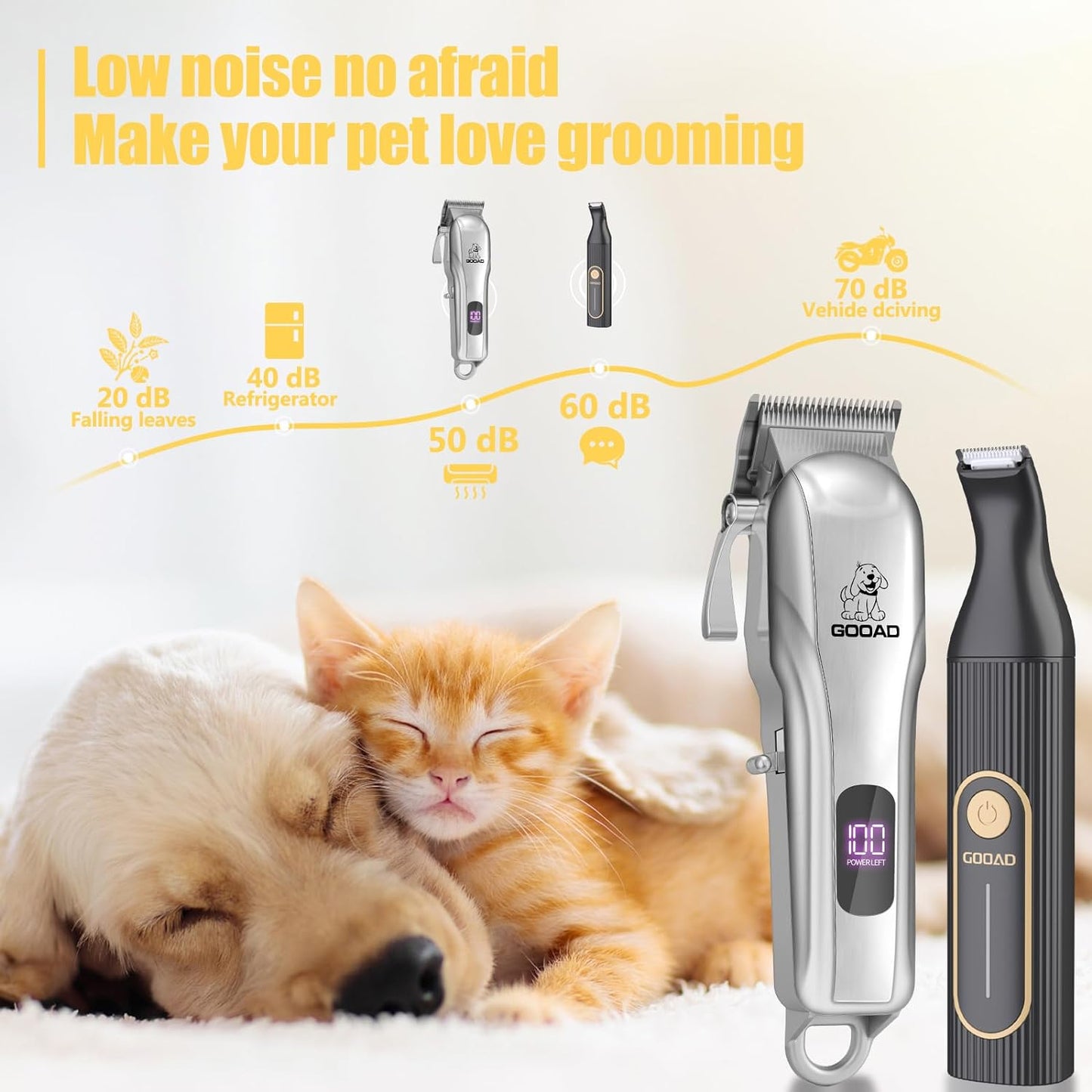 Dog Clippers for Grooming,Dog Grooming Kit for Heavy Thick Hair&Coats/Low Noise Rechargeable Cordless Pet Shaver with Paw Trimmer Nail Grinder/Hair Trimmer for Small & Large Cats