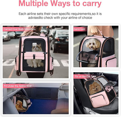 Lekebobor Large Cat Backpack Carrier Expandable Foldable Pet Carrier Backpack for Small Dogs Puppy Medium Cats Fit Up to 18 Lbs for Travel, Hiking,Pink XL Size