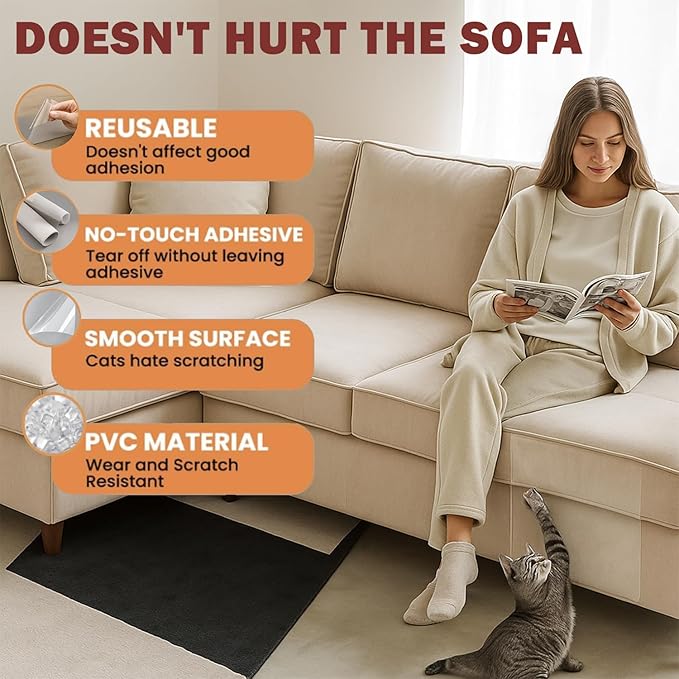 Cat Couch Protector 15.7" x 118" Thickened Anti Cat Scratch Furniture Protector 100% Transparent Free Cutting Couch Protector for Door Wall