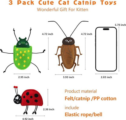 3 Pack Realistic Bug Catnip Cat Toys,Bell Sould Kitten Bite Interactive Kicker Toys for Cat's Natural Hunting