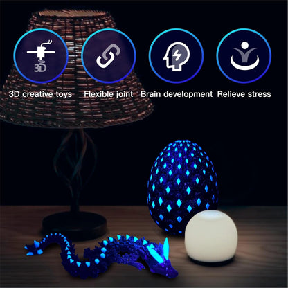 3D Printed Dragon Egg with Dragon Inside,Glowing at Night Dragon Egg Animal Figurines,3D Printed Animals Fidget Toys,Mysterious Gifts Teen Carnival Prizes（1PC） (1pc Dragon Egg)