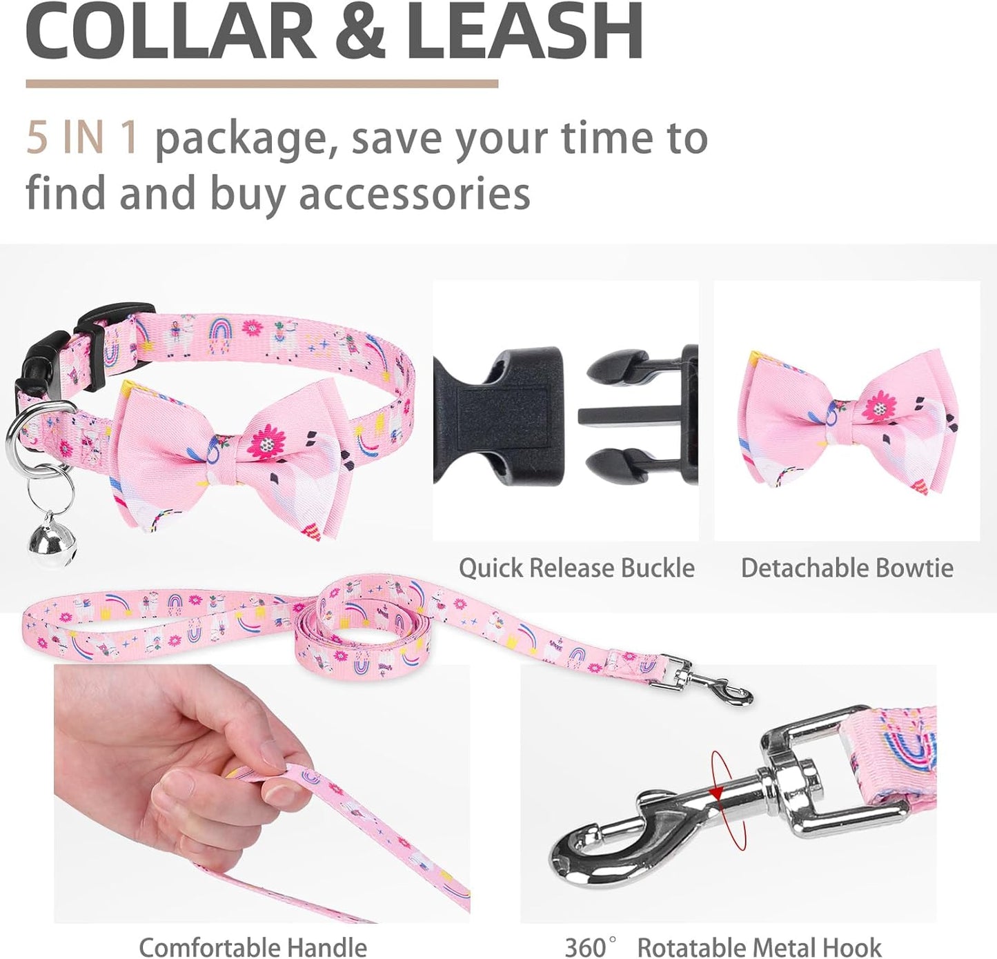 PUPTECK Adjustable Dog Harness Collar and Leash Set, Step in No Pull Pet Harness for Small Medium Dogs Puppy Cats Outdoor Walking, Soft Mesh Padded Reflective Vest Harnesses, Light Pink Alpaca, S