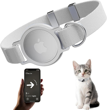 AirTag Cat Collar, Ultra Elastic Cat Tracker Collar, Airtag Holder Compatible with Apple Air Tag, [Lightweight & Scratch Resistant] Adjustable Stepless GPS Pet Collar for Cats Kittens, Grey