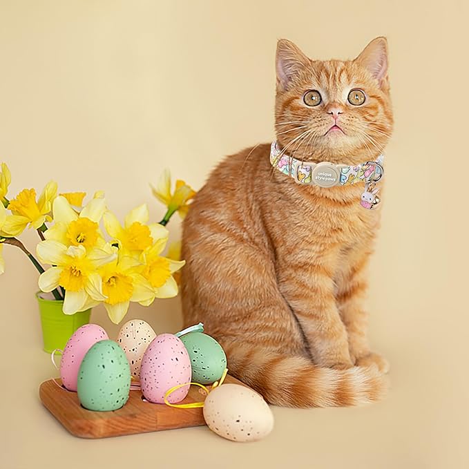 Unique style paws 2 Pack Easter Day Kitten Collar Breakaway with Bell&Pendant, Adjustable Safety Colorful Sports Rabbit Cat Cotton Collar for Girl Boy Cat and Small Pet