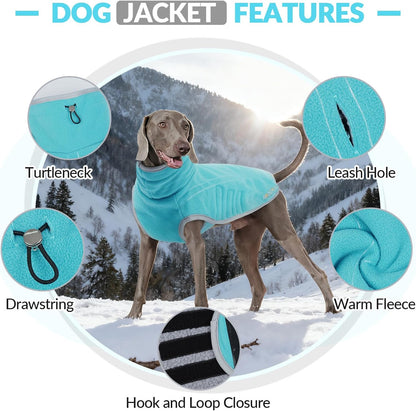 ROZKITCH Reversible Dog Coat Super Warm Fleece Sherpa Sweater with Leash Hole & Embroidery, Adjustable Double-Sided Plush Sweatshirt for Medium Large Breeds Bluegreen 2XL