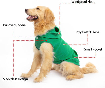EXPAWLORER Dog Hoodie Fleece Sweater Vest, Hooded Dog Sweatshirt Fall Winter Pet Clothes with Leash Ring, Sleeveless Warm Cozy Puppy Clothing for Cat Small Medium Large Dogs Girl Boy, Green M
