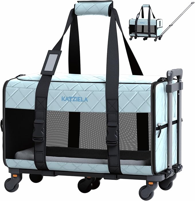 Pet Carrier Airline Approved - Dog Carrier with Wheels - TSA Airline Approved Dog Carrier - Rolling Pet Carrier with Wheels for Small to Medium Size Cat or Dog - Airplane Cabin Animal (Blue)