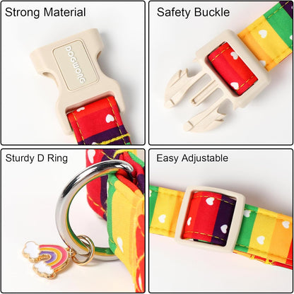 DOGWONG LGBT Dog Collar, Rainbow LGBTQ Dog Collars, Adjustable Cute Pride LGBT Pet Collars Design Quick Release Buckle Dogs Necklace for Small Medium Large Dogs