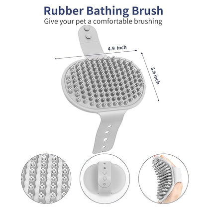 5 in 1 Dog Grooming Kit - Self-Cleaning Slicker Brush for Shedding Short Long Haired Dogs & Cats, Includes Pet Comb, Flea Comb, Bath Brush, Undercoat Rake - Complete Fur Care Set - Gray