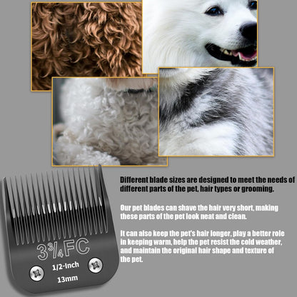 3 Pack 3-3/4FC Detachable Dog Grooming Steel Blades,Compatible with Andis,Oster A5,Wahl KM-10 Series,Cut Length 1/2" 13MM （Black）