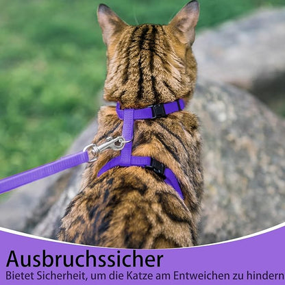 PUPTECK Adjustable Cat Harness and Leash Set Escape Proof Kitten Strap Collar for Walking Travel, Purple, M