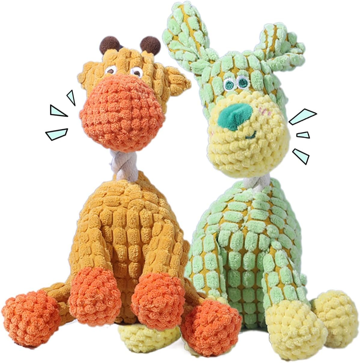 2025 New Dog Toys, Indestructible Plush Dog Toy, Dogs Toys for Aggressive Chewers, Dogs Squeaky Chew Toy for Indoor Pups Teething (Orange+Green)