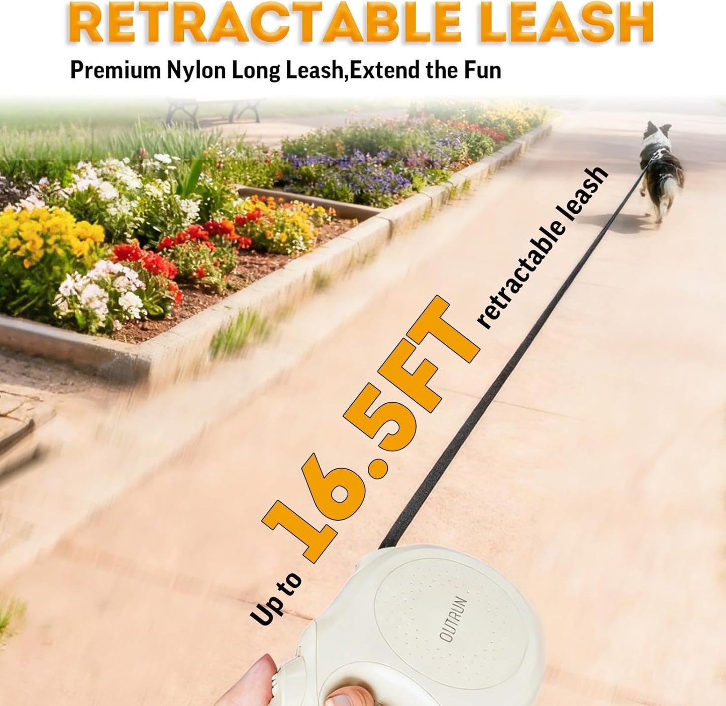 OUTRUN Retractable Dog Leash 16 FT Walking Leash up to 55 lb, Strong Nylon Tape No Tangle, Heavy Duty One-Handed Brake Lock Perfect for Small & Medium Sized Dogs and Pets
