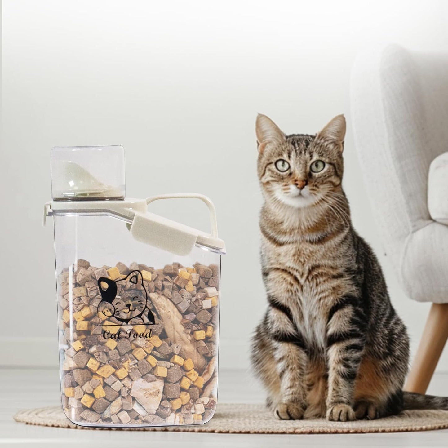 Pet Food Storage Container Airtight Cat Food Container with Measuring Cup and Pour Spout Portable Pet Food Dispenser for Cat Transparent Leakproof Cat Food Container for Travel 2.8L