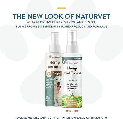 NaturVet Hemp Joint Topical Spray with Ginger for Dogs, 6oz Liquid, Made in The USA