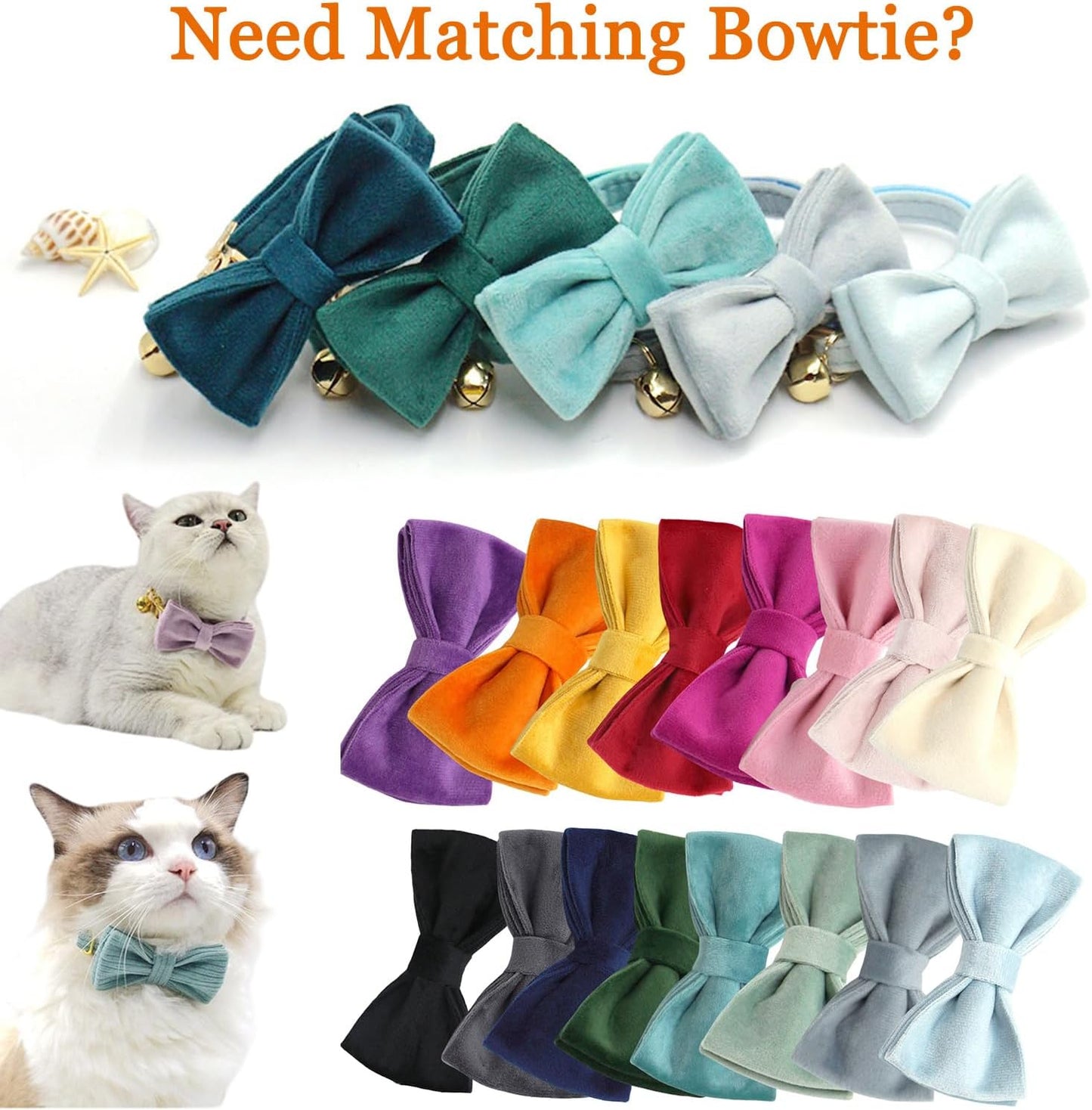 Personalized Cat Collar with Bells,Velvet Customized Small Cat Collar with Name Tag,Pet Collar with Name Phone Number Engraved ID Tags for Boy and Girl Kitten Cats (Cream)