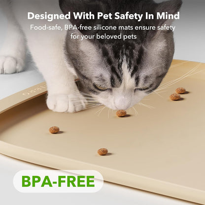 PETLIBRO Pet Food Mat for Cat & Dog, Waterproof Non-Slip Silicone Cat Food Mat for Feeder & Fountain, Dog Food Mat for Bowl & Waterer, Raised Edge Spill Protection Floor, Cove Feeding Mat 17.7"x12"