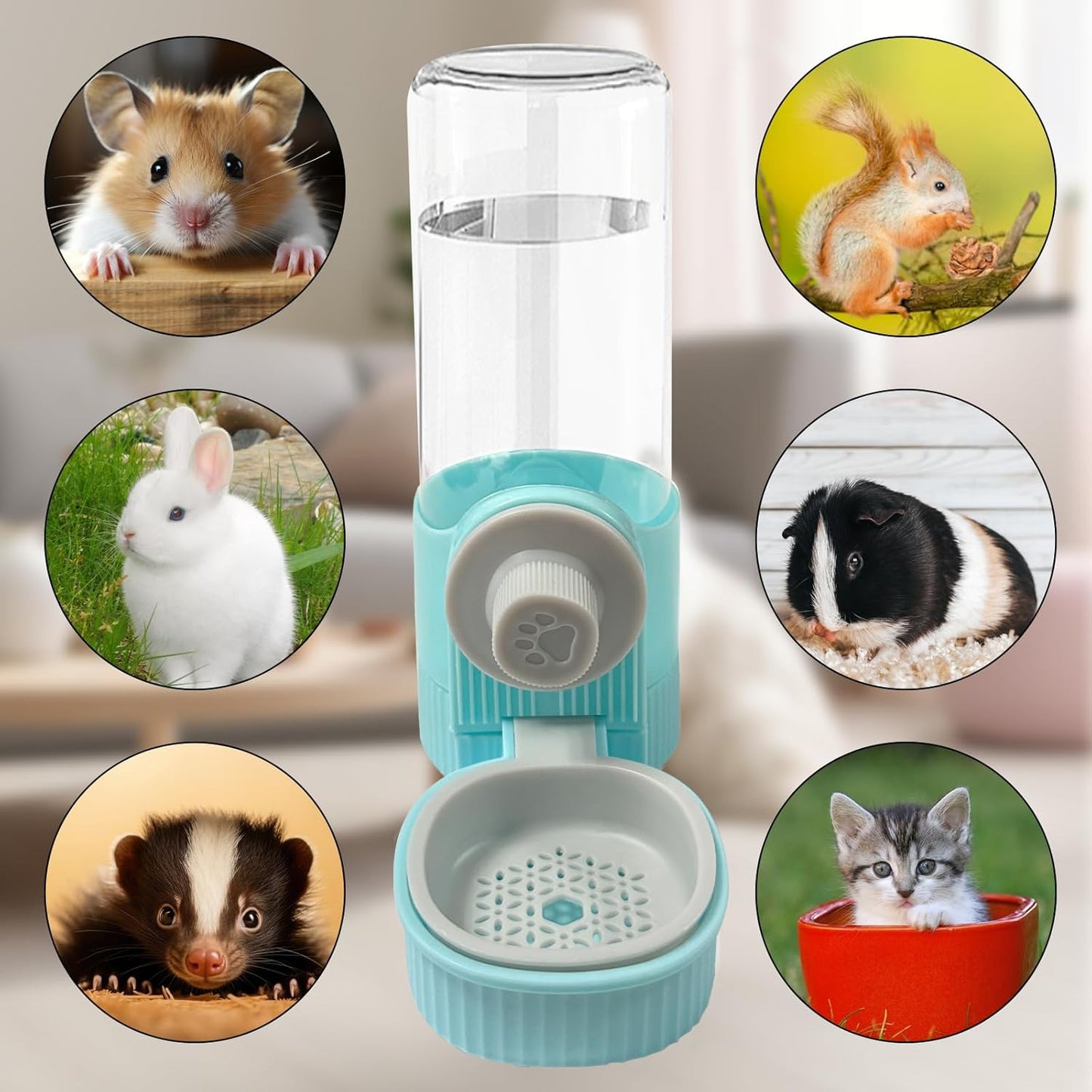 18OZ Rabbit Water Bottle, Pet Water Bottle for Cage Crate,Hanging Automatic Water Dispenser for Cage,Ferret Bunny Guinea Pig Water Bowl,Suitable for Small Animal (Blue, 18OZ)