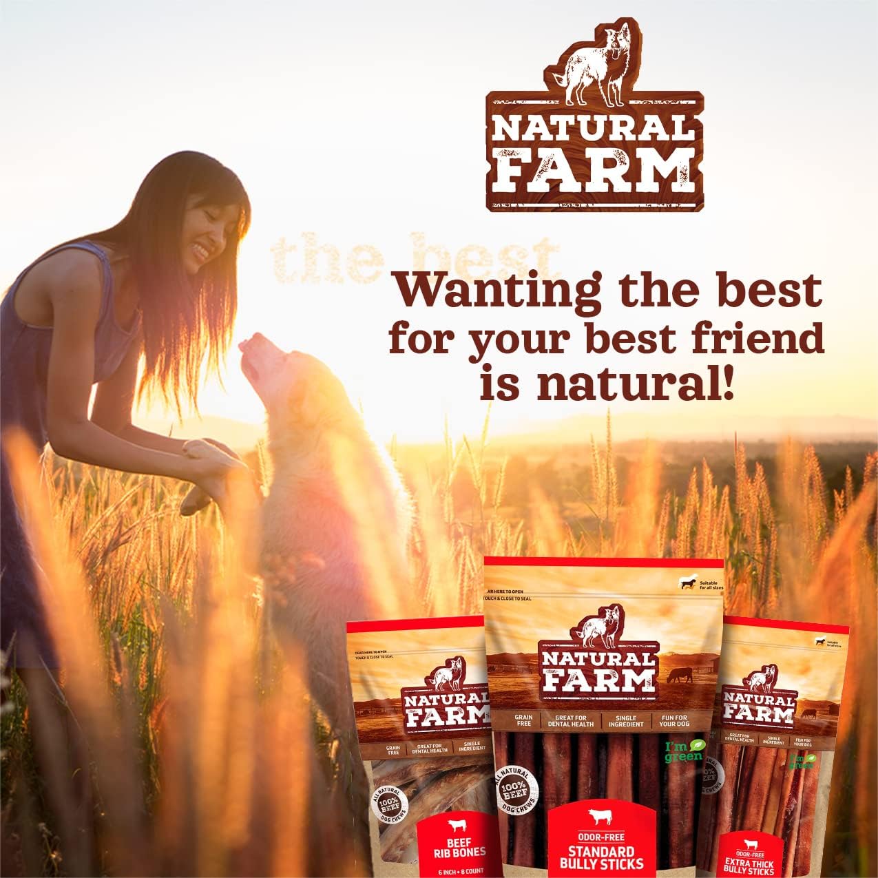 Natural Farm Collagen Sticks for Dogs (6 Inch, 25 Pack), Odor-Free Long Lasting Chews & Rawhide Alternative - 95% Collagen, Low Fat, High Protein - Best Dental Dog Treats - Medium & Large Dogs