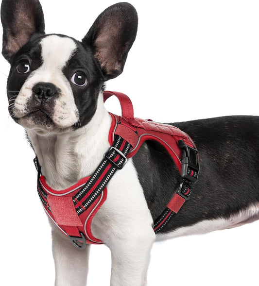 rabbitgoo Dog Harness Small Sized No Pull, Tactical Service Pet Vest with Molle and Control Handle, Adjustable and Reflective Military Harness for Easy Walking and Training, Red, S