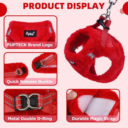 PUPTECK Adjustable Dog Harness Collar and Leash Set Step in No Pull Pet Harness for Small Medium Dogs Puppy and Cats Outdoor Walking Running, Soft Mesh Padded Reflective Vest Harnesses, Red M