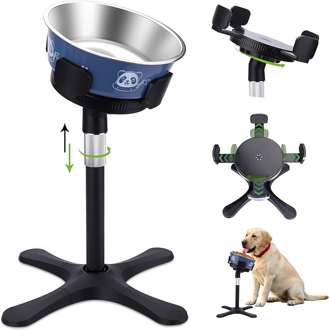 Elevated Dog Bowls for Large and Extra Large Dogs,Adjustable Width Dog Bowl Stand for 5.5-9.5" Wide Bowls,Food and Water Feeder,Single Holder with Tilted Height Adjust 12.4''-18.9'' (with Bowl)