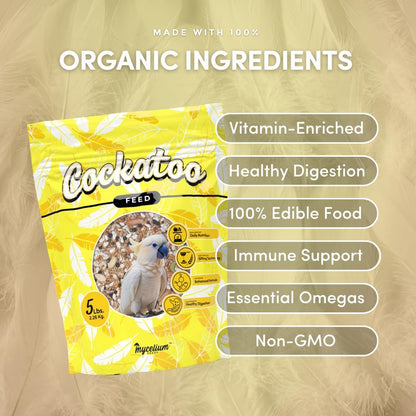 Mycelium Organic Cockatoo Bird Seed (5 LB Bag) | High-Protein Bird Food with Seeds, Pellets & Kibble | Supports Feather Health, Energy & Digestion | Non-GMO, USA-Grown