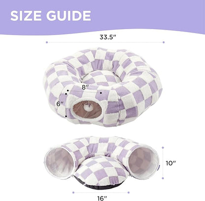Lesure Cat Tunnel Bed for Indoor Cats - Cute Cat Donut Tunnel Toys for Small Large Cats with Washable Circle Cushion, Round Pet Peekaboo Cave Toy for Kitten/Puppy/Rabbit, Standard Purple