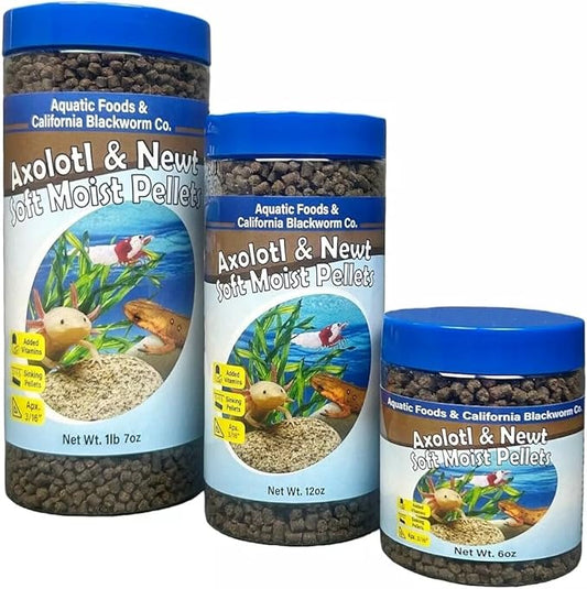 Aquatic Foods Inc. Axolotl Pellet Food 3/16" Soft Moist Sinking Pellets for Juvenile Axolotl Also Shrimp, Snails, Crayfish, Bottom Tropical Fish, Blackworm Pellets Included 12oz Canister