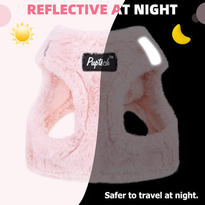 PUPTECK Adjustable Dog Harness Collar and Leash Set Step in No Pull Pet Harness for Small Medium Dogs Puppy and Cats Outdoor Walking Running, Soft Mesh Padded Reflective Vest Harnesses, Plush Pink XS