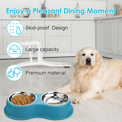 Dog Bowls Large Stainless Steel Dog Water and Food Bowls Set with No-Slip Base, Pet Feeder Bowls Raised Edges for No Spill, Dog Cat Dish for Small, Medium, and Large Pets