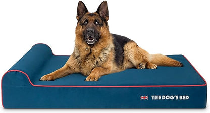 The Dog’s Bed Orthopedic Headrest Dog Bed XL Blue Oxford with Red Trim UK Flag Dog Bed, Memory Foam, Hip & Elbow Dysplasia, Post Surgery, Waterproof Washable Cover