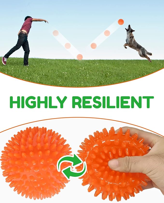 4.5” Heavy Duty Squeaky Dog Balls for Medium Large Dogs, Dog Toys for Aggressive Chewers, Spike Ball Toys for Clean Teeth and Training(2 Pack)