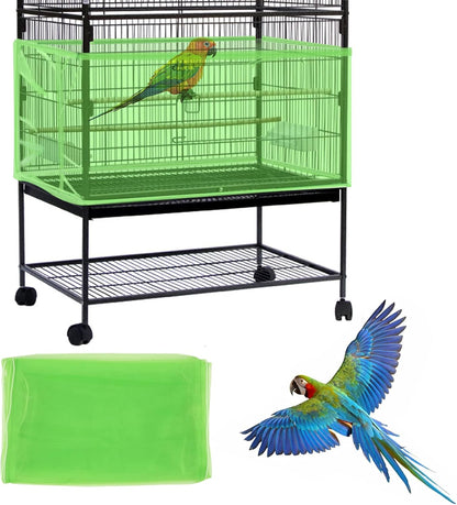 Daoeny Large Bird Cage Cover, Bird Cage Seed Catcher, Adjustable Soft Airy Nylon Mesh Net, Birdcage Cover Skirt Seed Guard for Parrot Parakeet Macaw African Round Square Cages (Green)