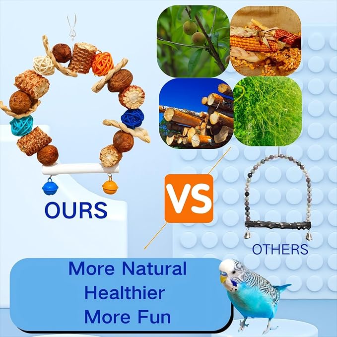 Parakeet Swing Toys,Bird Cage Hanging Chewing Toys,Natural Bird Parrot Toys for Budgerigar Conure Cockatiel Lovebirds Finches