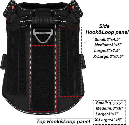 ICEFANG Tactical Dog Harness, Large Size,2X Metal Buckle,Working Dog MOLLE Vest with Handle,No Pulling Front Leash Clip,Hook and Loop Panel (Black,L (Pack of 1))