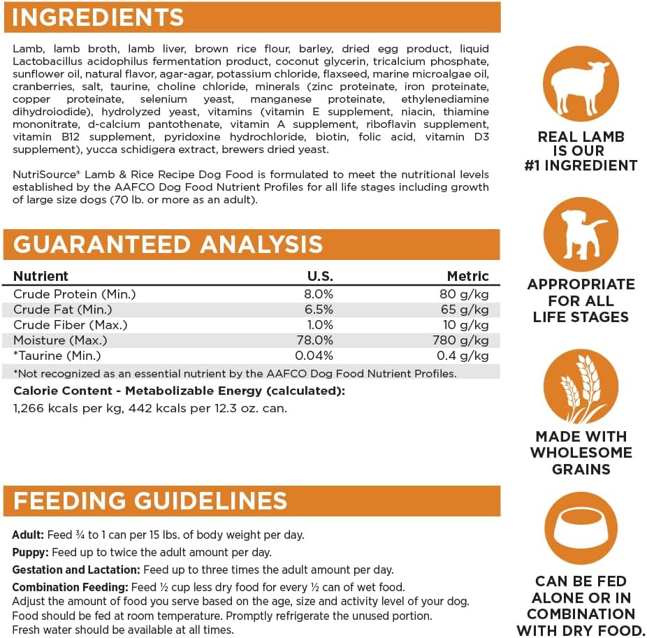 NutriSource Lamb & Rice Recipe Dog Food, Premium Wet Dog Food, 12.3 Ounce (Pack of 12)