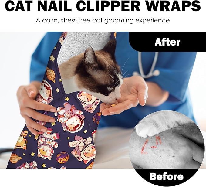 27.6" Cat Grooming Wrap, Self Adhesive Cat Wrap for Cutting Nails, Anti-Escape Calming Cat Swaddle Wrap for Medicine Ear Cleaning, Anti-Scratch Cats Burrito Restraint Blanket, Pet Tool(6-10 lbs)
