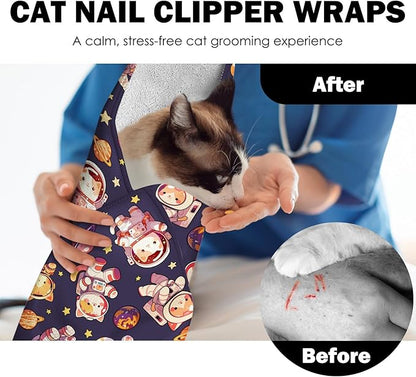 27.6" Cat Grooming Wrap, Self Adhesive Cat Wrap for Cutting Nails, Anti-Escape Calming Cat Swaddle Wrap for Medicine Ear Cleaning, Anti-Scratch Cats Burrito Restraint Blanket, Pet Tool(6-10 lbs)