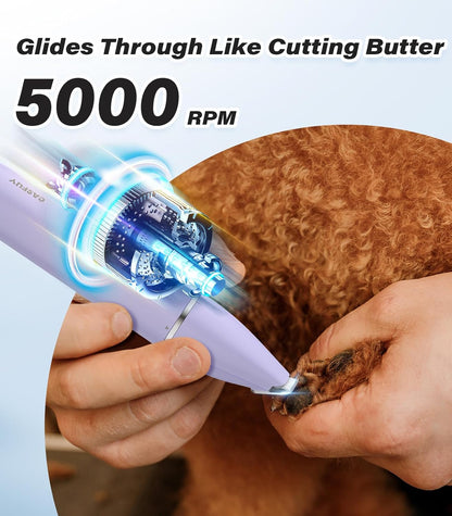 Casfuy Cordless Dog Paw Trimmer - Low Noise Small Dog Clippers with Double Blades USB Rechargeable Grooming Clipper for Dogs Cats and Small Pets for Trimming Hair Around Paws, Eyes, Ears, Face, Rump